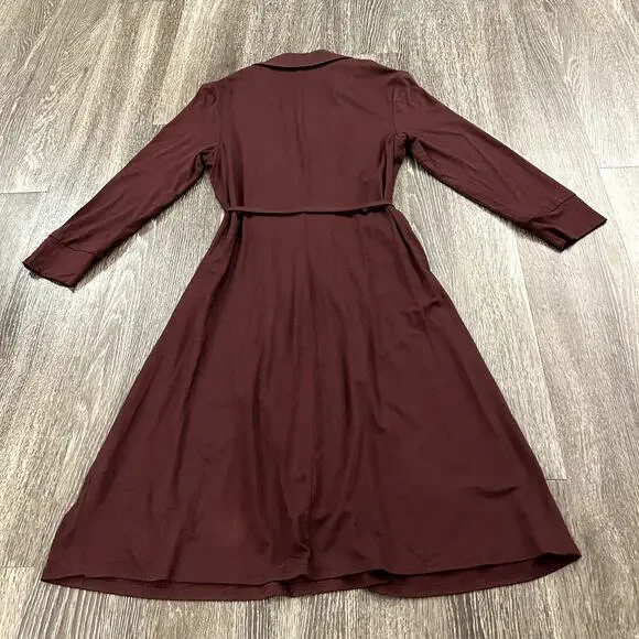 EUC Trina Turk Mahalo Burgundy Jersey Wrap Dress Size 8 Long Sleeve Knee Length - Picture 14 of 15
